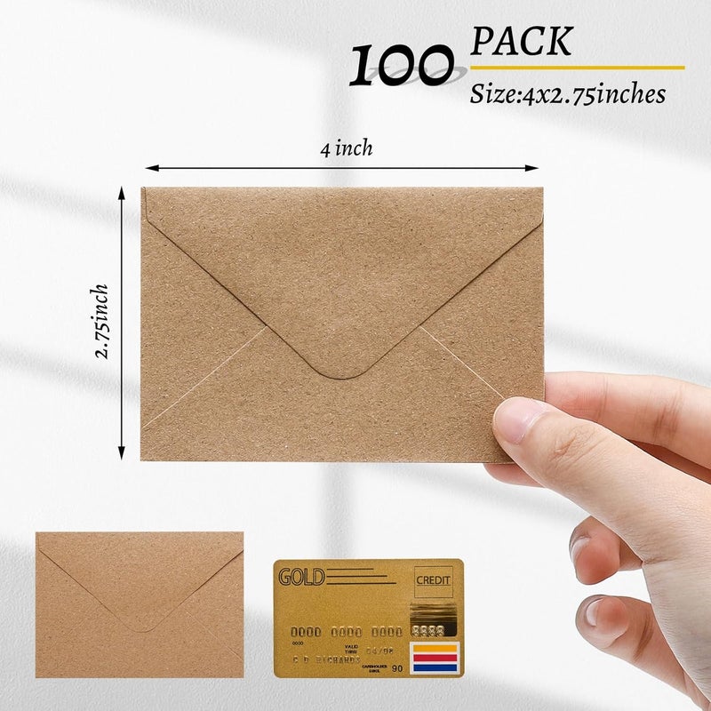 Keketer 100 Pack 4 x 2.75" Mini Envelopes 120GSM Gift Card Kraft Envelopes Bulk Small Paper Gift Card Sleeves Greeting Card Business Card Brown Tiny Envelope Pockets for Card & Invitation - Image 4